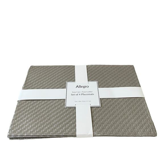 Allegro Metallic Silver Faux Leather Placemats 13x18 Set of 4 Holiday Glam NEW - Picture 4 of 15